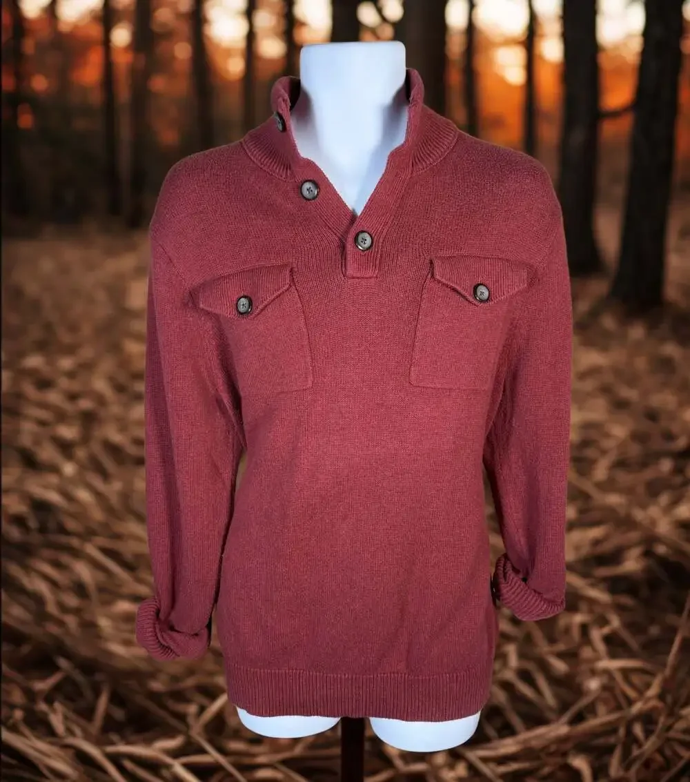 Banana Republic MendHenley Sweater w/Dual Chest Pockets in Burgundy, Large